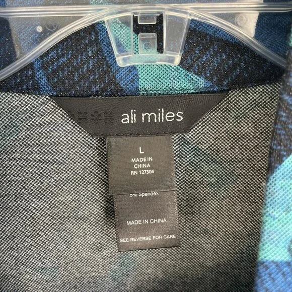 Ali Miles Blue Button Front Bell Sleeve Tunic Wired Collar Art to Wear  NWT - Picture 2 of 9